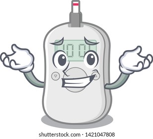 Grinning diabetes check machine isolated the cartoon