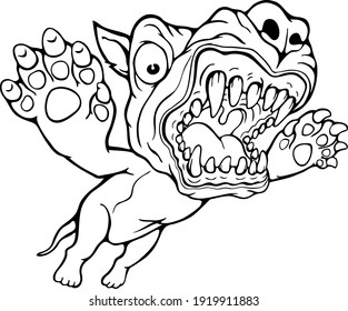 Grinning Dog Attack Vector Illustration For Coloring Book