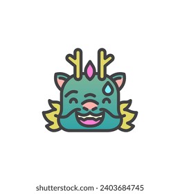 Grinning Dragon Face with Sweat Emoji filled outline icon, line vector sign, linear colorful pictogram isolated on white. New Year symbol, logo illustration. Vector graphics