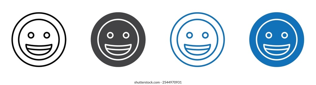 Grinsendes Emoji-Symbol Logo-Zeichen in dünner Linie Umriss