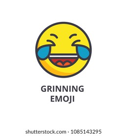 grinning emoji wit h face vector line icon, sign, illustration on background, editable strokes