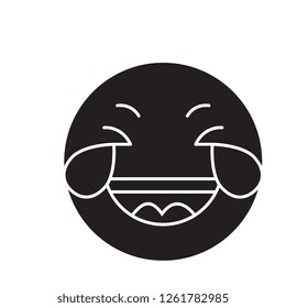 Grinning emoji wit h face black vector concept icon. Grinning emoji wit h face flat illustration, sign