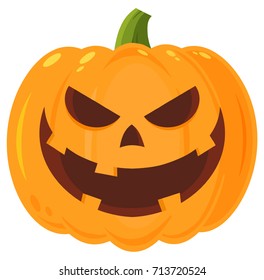 Grinning Evil Halloween Pumpkin Cartoon Emoji Face Character With Expression. Vector Illustration Isolated On White Background