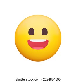 Grinning Face 3d icon. Yellow emoji with broad open smile. Upper teeth. happiness, good-natured amusement. Isolated object on transparent background