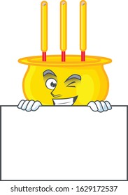 Grinning face chinese gold incense cartoon character style hides behind a board