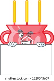 Grinning face chinese red incense cartoon character style hides behind a board
