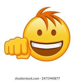 Cara sonriente con un puño Cheer o soplar icono tamaño Grande de la sonrisa de emoji amarillo con el pelo