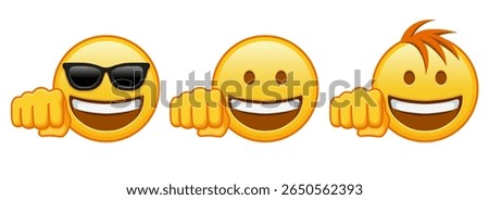 Grinning face with a fist Cheer or blow icon Set of three emoji