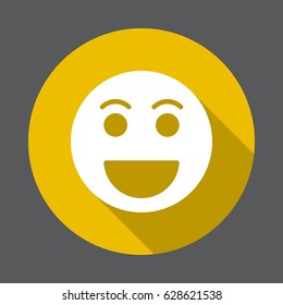 Grinning face, Happy smile emoji flat icon. Round colorful button, circular vector sign with long shadow effect. Flat style design