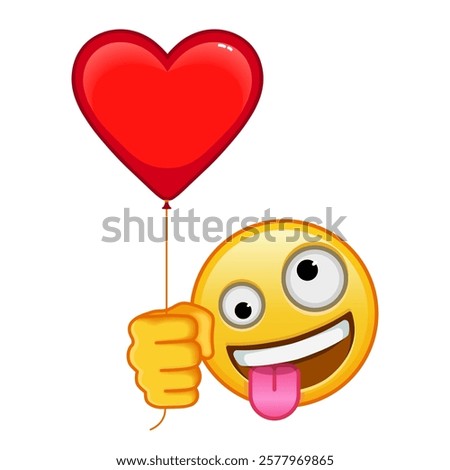 A grinning face with large small eye with red heart baloon Large size of yellow emoji smile