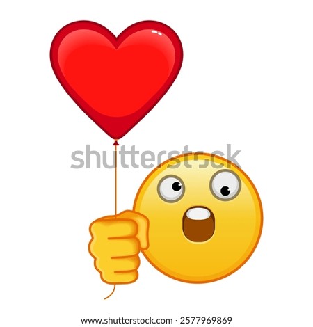 A grinning face with large small eye with red heart baloon Large size of yellow emoji smile