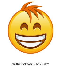 Grinning face with laughing eyes Large size of yellow emoji smile with hair