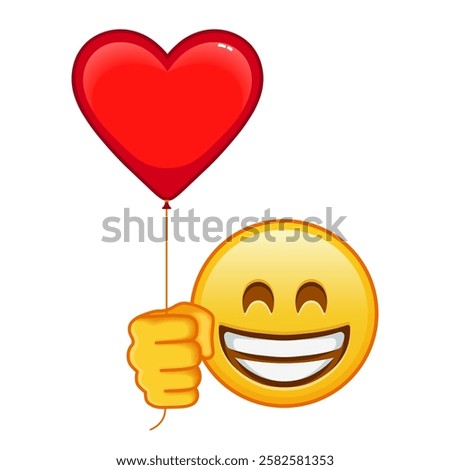 Grinning face with laughing eyes with red heart baloon Large size of yellow emoji smile