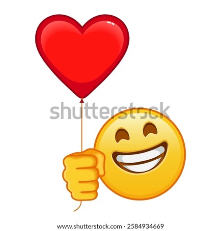 Grinning face with laughing eyes with red heart baloon Large size of yellow emoji smile