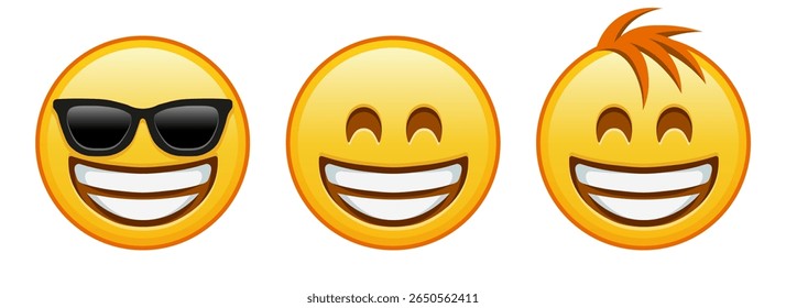 Grinning face with laughing eyes Set of three yellow emoji