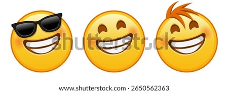 Grinning face with laughing eyes Set of three emoji
