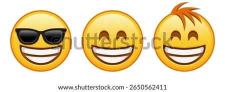 Grinning face with laughing eyes Set of three yellow emoji