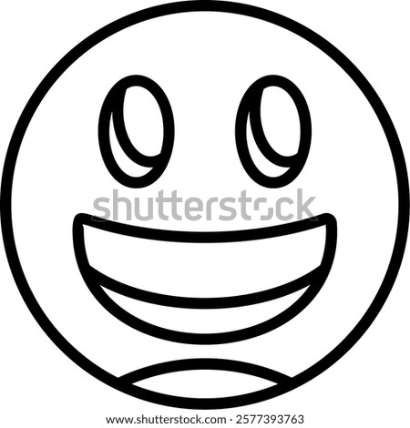 Grinning Face Line Vector Icon Design