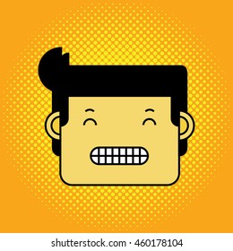 Grinning face man with halftone background.