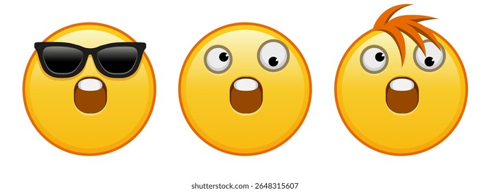 A grinning face with one large and one small eye Set of three emoji