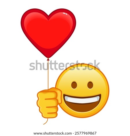 Grinning face with red heart baloon Large size of yellow emoji smile