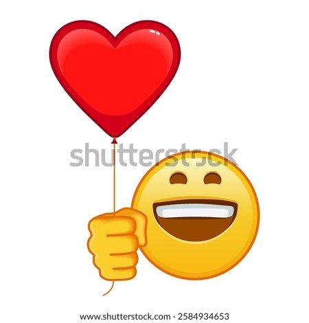 Grinning face with red heart baloon Large size of yellow emoji smile