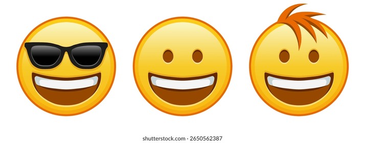 Grinning face Set of three yellow emoji