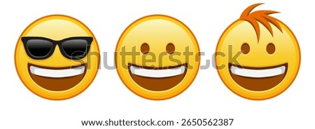 Grinning face Set of three yellow emoji