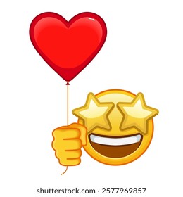 A grinning face with starry eyes with red heart baloon Large size of yellow emoji smile