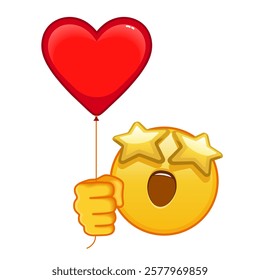 A grinning face with starry eyes with red heart baloon Large size of yellow emoji smile