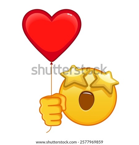 A grinning face with starry eyes with red heart baloon Large size of yellow emoji smile