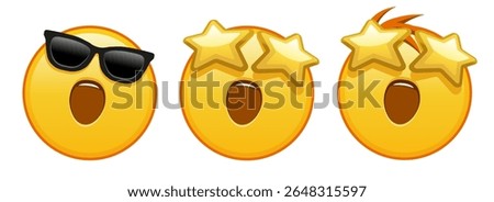 A grinning face with starry eyes Set of three emoji