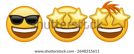 A grinning face with starry eyes Set of three emoji