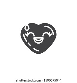 Grinning Face With Sweat emoji vector icon. filled flat sign for mobile concept and web design. Laughing heart shape emoticon glyph icon. Love symbol, logo illustration. Vector graphics