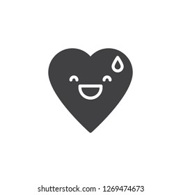 Grinning Face With Sweat emoticon vector icon. filled flat sign for mobile concept and web design. Grinning heart face character emoji solid icon. Symbol, logo illustration. Pixel perfect vector 