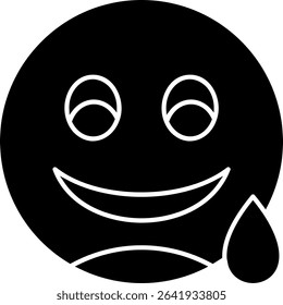 Grinning Face with Sweat Glyph Vector Icon Design