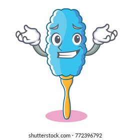 Grinning feather duster character cartoon