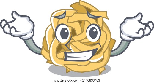 Grinning fettuccine is served on cartoon plate