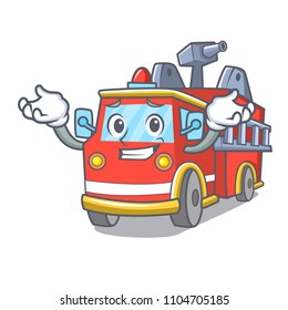 Grinning fire truck character cartoon