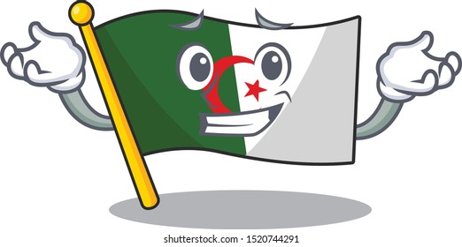 Grinning flag algeria fluttering on cartoon pole