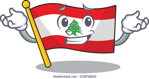 Grinning flag lebanon raised above mascot pole