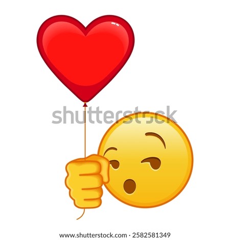 Grinning flirting face with red heart baloon Large size of yellow emoji smile