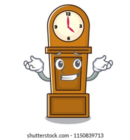 Grinning grandfather clock character cartoon