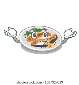 Grinning grilled salmon in the character shape