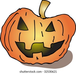 Grinning Halloween jack o lantern jackolantern, vector de ilustración cómica de dibujos animados