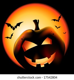 Grinning Halloween lantern vector illustration.