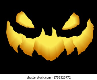 A grinning Jack Lantern.Smile glowing in the dark pumpkin. 3d realistic vector illustration.