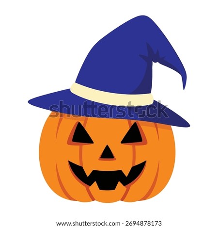 Grinning Jack-O'-Lantern Wearing Witch Hat Vector Illustration