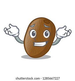 Grinning kiwifruit on table of character wood