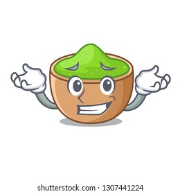 Grinning matcha powder in the cartoon shape